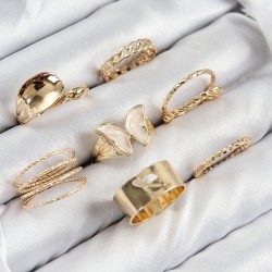 Pirinç Kelebek Model Gold Renk Kadın Yüzük Kombin Set