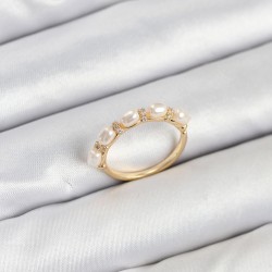 Pirinç Gold Renk Sıralı İncili Kadın Yüzük