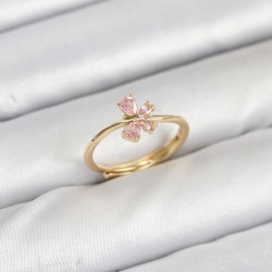 Pirinç Gold Renk Pembe Kelebek Kadın Yüzük