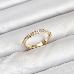 Pirinç Gold Renk Kemik Model Zirkon Taşlı Kadın Yüzük
