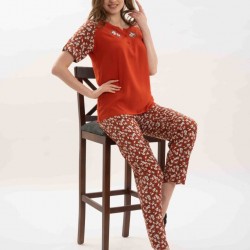 Dika Kadın Çiçek Desenli Pijama Takımı Kiremit