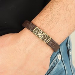 Eskitme Metal Zebra Aksesuarlı Kahverengi Deri Erkek Bileklik