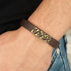 Eskitme Metal Şık Aksesuarlı Kahverengi Deri Erkek Bileklik