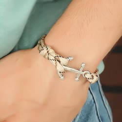 Desenli Krem Metal Çapalı Erkek Bileklik