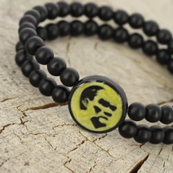 Sarı Metal Atatürk Portresi Tasarımlı Siyah Renk Mat Oniks Doğal Taş Erkek Bileklik