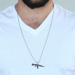 Gümüş Renk Krom Kaplama Kararmaz Tüfek Tasarım Metal Erkek Kolye