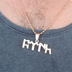 Rose Renk Metal Göktürkçe Türk Yazı Figürlü Erkek Kolye