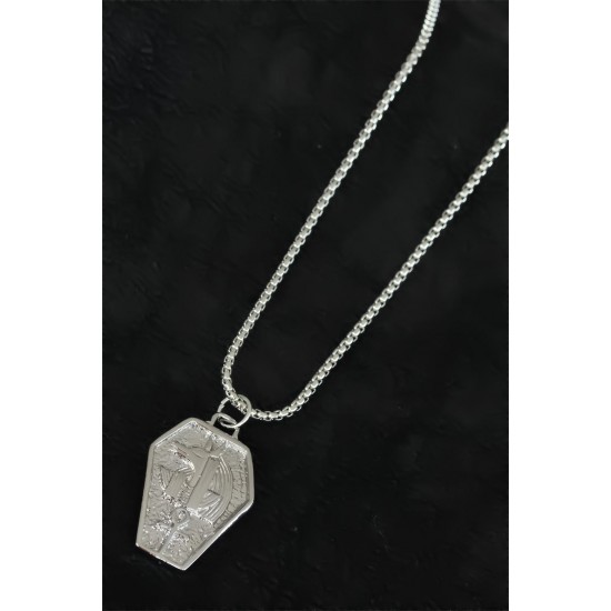 Metal Tasarım Silver Renk Zincirli Erkek Kolye Metal Tasarım Silver Renk Zincirli Erkek Kolye