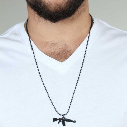 Krom Kaplama Siyah Renk Metal Tüfek Kafası Tasarım Erkek Kolye
