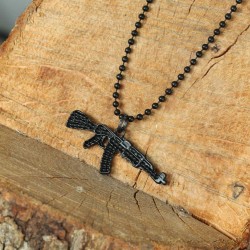 Krom Kaplama Siyah Renk Metal Tüfek Kafası Tasarım Erkek Kolye