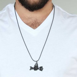Krom Kaplama Siyah Renk Metal Ok ve El Tasarım Erkek Kolye