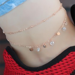 Zirkon Taşlı Rose Renk Çift Zincirli Hal