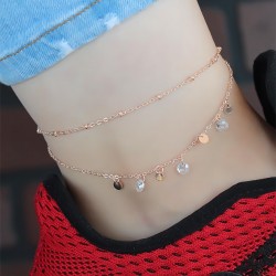 Zirkon Taşlı Rose Renk Çift Zincirli Hal
