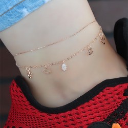 Zirkon Taşlı Rose Renk Çift Zincirli Hal