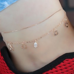 Zirkon Taşlı Rose Renk Çift Zincirli Hal