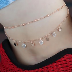 Zirkon Taşlı Çift Zincirli Rose Kaplama Hal