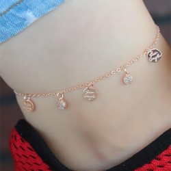Zirkon Taşlı Çift Zincirli Rose Kaplama Metal Aksesuarlı Hal