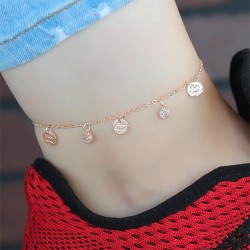 Zirkon Taşlı Çift Zincirli Rose Kaplama Metal Aksesuarlı Hal