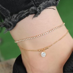Gold Renk Damla ve Sıra Zirkon Taşlı Halhal