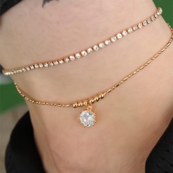 Gold Renk Damla ve Sıra Zirkon Taşlı Halhal