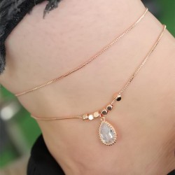 Rose Gold Renk Zirkon Damla Taşlı Halhal