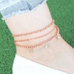 Zirkon Taşlı Rose Renk Zincirli Hal