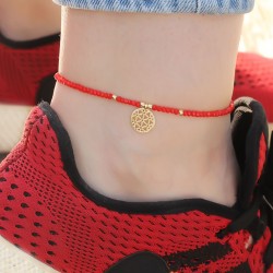 Gold Metal Aksesuarlı Kırmızı Boncuk Detaylı Halhal