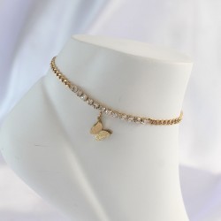 316L Çelik Gold Renk Zirkon Taşlı Kelebek Tasarımlı Halhal