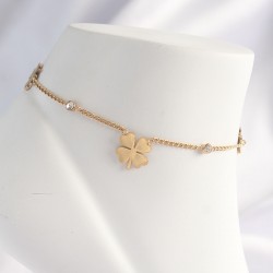 316L Çelik Gold Renk Zirkon Taşlı Yonca Tasarımlı Halhal