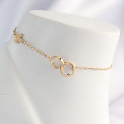 316L Çelik Gold Renk Yonca Model Halhal