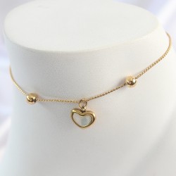 316L Çelik Gold Renk Sallantı Mineli Kalp Figür Topçuk Detay Kadın Halhal