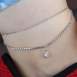 Zirkon Taşlı Silver Renk Çift Zincir Hal