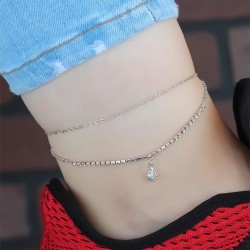 Zirkon Taşlı Silver Renk Çift Zincir Hal