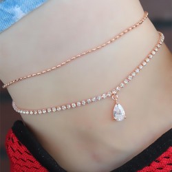 Zirkon Taşlı Rose Renk Çift Zincirli Hal