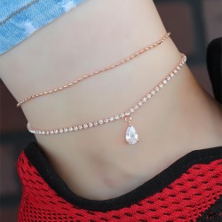 Zirkon Taşlı Rose Renk Çift Zincirli Hal