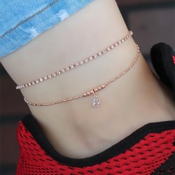 Zirkon Taşlı Rose Renk Kaplama Çift Zincirli Hal