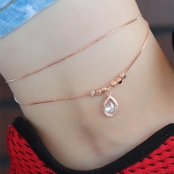 Kristal Taşlı Rose Renk Çift Zincirli Hal