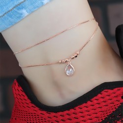 Kristal Taşlı Rose Renk Çift Zincirli Hal