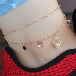Kristal Taşlı Halkalı Rose Renk Çift Zincirli Hal