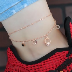 Kristal Taşlı Halkalı Rose Renk Çift Zincirli Hal