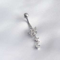 316L Cerrahi Çelik Çiçek Model Zirkon Taşlı Sallantı Kadın Göbek Piercing
