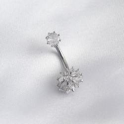 316L Cerrahi Çelik Zirkon Taşlı Çiçek Model Kadın Göbek Piercing
