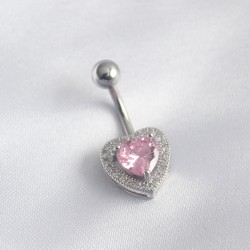 316L Cerrahi Çelik Pembe Zirkon Taş Kalp Model Kadın Göbek Piercing