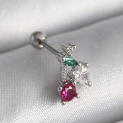 316L Çelik Gümüş Renk Zirkon Taşlı Tragus Piercing
