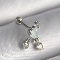 316L Çelik Gümüş Renk Beyaz Minelik Kalp Sallantı Zirkon Taş Detay Tragus Piercing