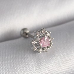 316L Çelik Gümüş Renk Zirkon Taşlı Kalp Tragus Piercing