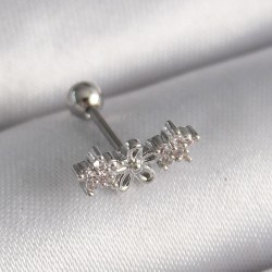 316L Çelik Gümüş Renk Zirkon Taşlı Çiçek Tragus Piercing