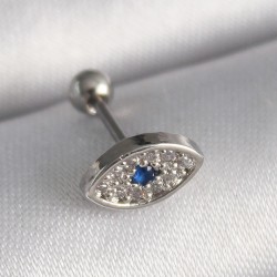 316L Çelik Gümüş Renk Zirkon Taşlı Göz Tragus Piercing