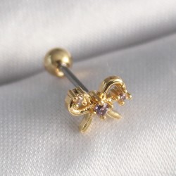 316L Çelik Gold Renk Zirkon Taşlı Kurdele Tragus Piercing