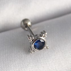 316L Çelik Gümüş Renk Mavi Zirkon Taşlı Tragus Piercing